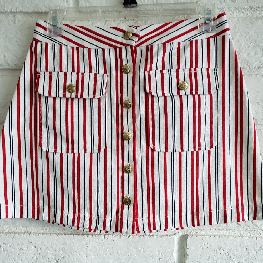 Red and Black Striped Mini Skirt Sz M